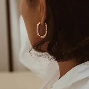 18k Yellow Gold Plated Sterling Silver Rectangular Hoop Earrings